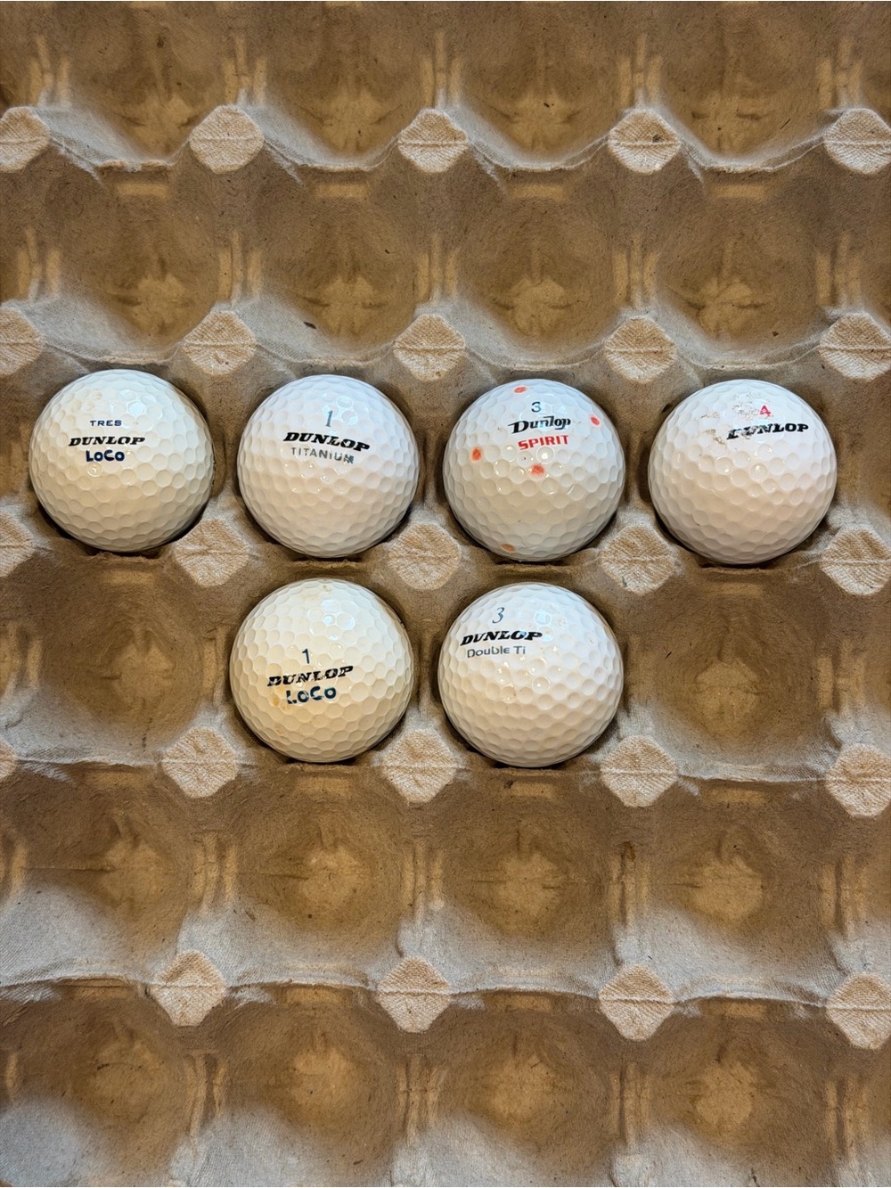 Vintage Golf Ball Lot 6 Dunlop Top-Flite Loco Double Ti Crazy Long Titanium